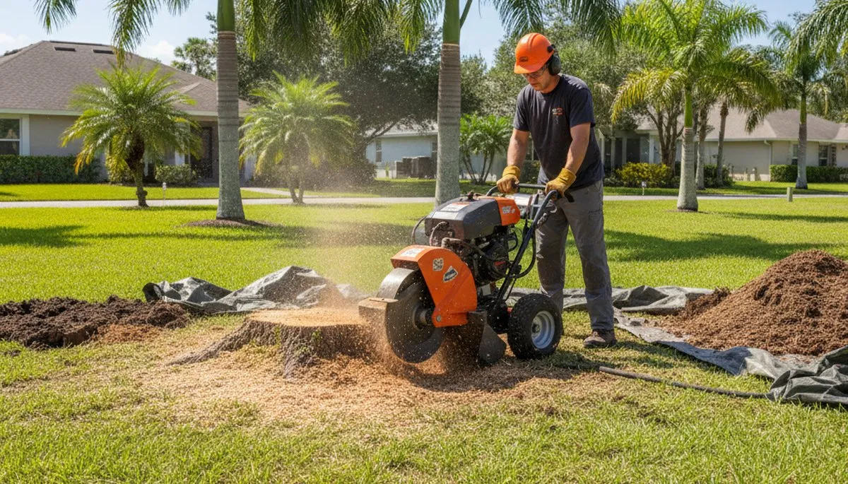 Professional stump grinding removing tree stumps in Apollo Beach, FL by Brandon tree removal experts