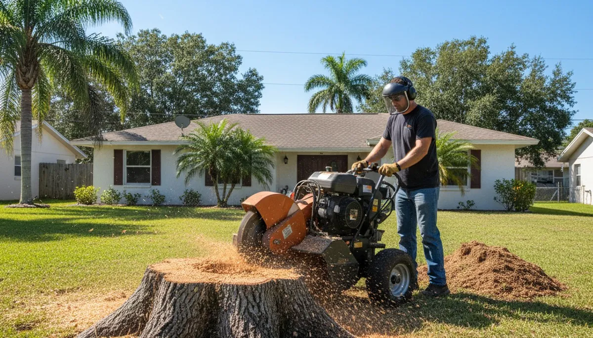 Professional stump grinding service removing tree stumps in Seffner, FL by Brandon tree removal experts