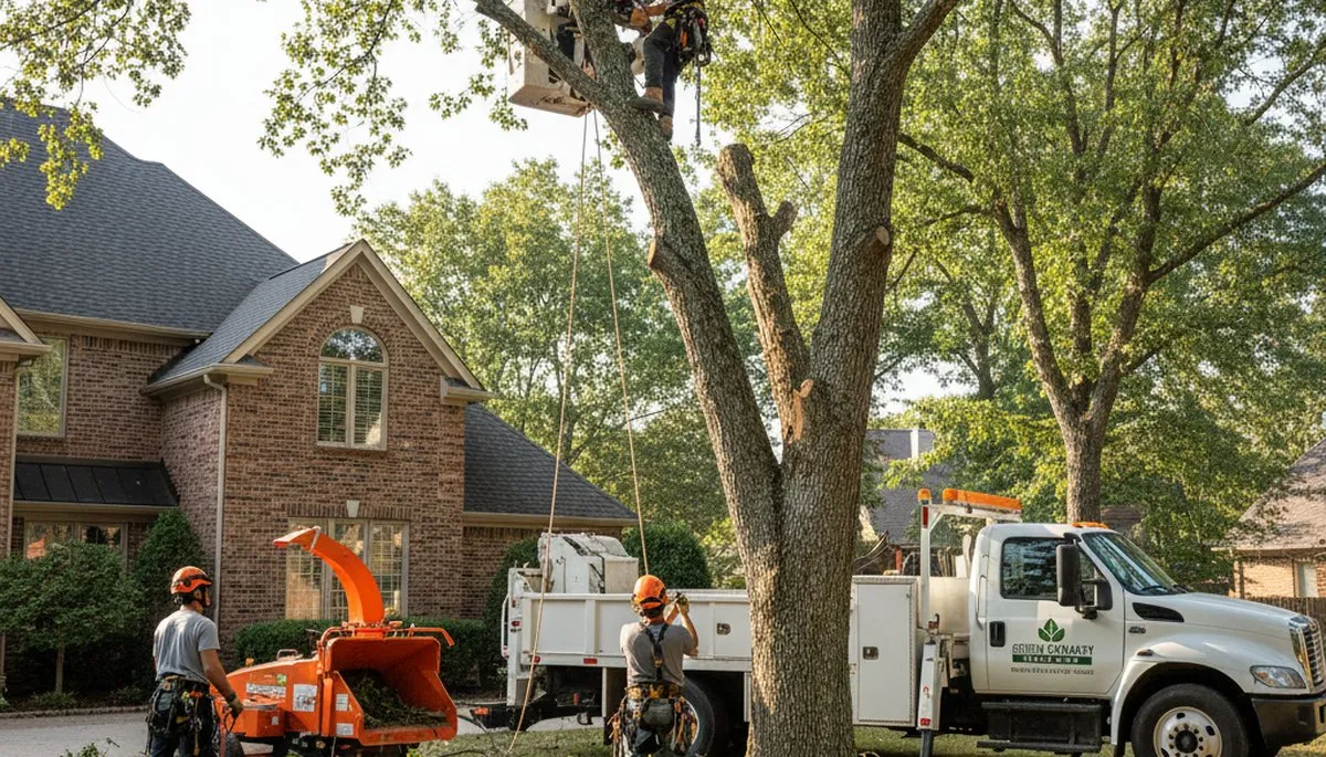 Professional tree removal crew trimming large oak in Brandon, FL for Chop Chop Tree service